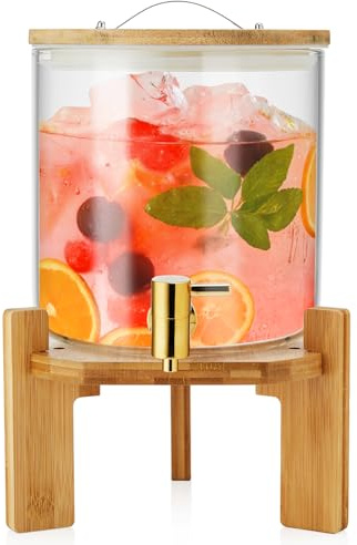 Dispensador de bebidas de vidrio de 5 litros con soporte, dispensador de bebidas de vidrio con espiga de acero inoxidable, dispensador de limonada de agua para fiestas, jarra de vidrio, jarra de agua
