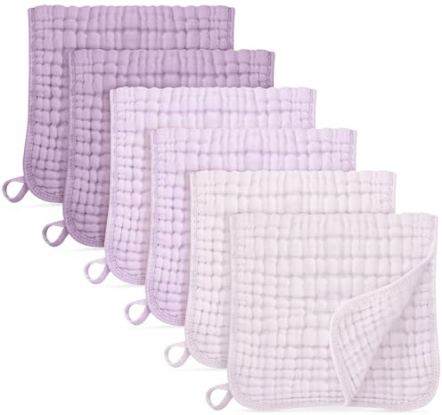 Unnivoll Mulltücher für Babys, 100 % Baumwolle, Mullwindel, Spucktücher, Baby-Essentials für Neugeborene, Jungen, Mädchen, groß, 50 x 25 cm, extra weich und saugfähig, 6 Stück, Farbverlauf, Violett