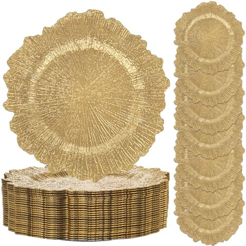 LIYH - 24 sottopiatti da 33 cm, colore oro, ideali per la tavola, decorazione per feste di nozze
