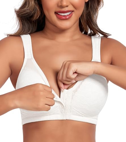 DotVol Reggiseno Minimizzatore Donna Taglie Grandi Reggiseno con Chiusura Frontale Non Imbottito Senza Ferretti Intimo Comfort Bianco 5C