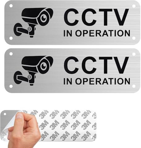 Cartello CCTV in Funzione, cartello CCTV in alluminio autoadesivo, impermeabile con fori preforati, segnale di avvertimento per interno ed esterno (15×5 cm)
