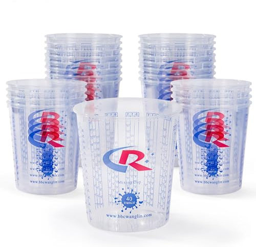 CR CHRWLIN Bicchieri di miscelazione con scala graduata, 12 pezzi, 1370 ml, in robusta plastica PP, riutilizzabili, per solventi e vernice automobilistica, vernice acrilica, vernice resina