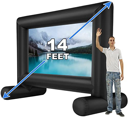 QILEBA 14 FT Inflatable Projector Movie Screen for Outside/Indoor, Blow up Projector Screen with Air Blower, Supports Front/Rear Projection for Backyard Home Theater Movie Night Outdoor Party