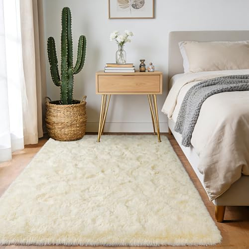 BSGIFT Hochflor Teppich 120x160 Beige, Shaggy Teppiche Wohnzimmer Flauschig, Modern Langflor Kuschelteppich Wohnzimmerteppich High-Pile Carpet rutschfest für Schlafzimmer Kinderzimmer