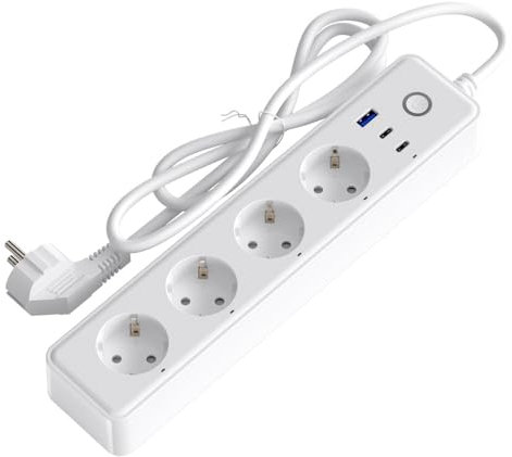 Toma de Corriente Inteligente Tuya WiFi con 4 enchufes, 1 Puerto USB, 2 Puertos de CA Tipo C, Cable de 1,5 m de Largo, Temporizador de regleta para aplicación Smart Life