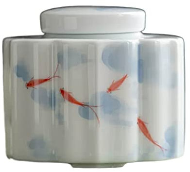 porta tè Contenitori for il tè in ceramica con coperchio ermetico e con elegante figura di pesce dipinta a mano, contenitori for il tè in ceramica bianca for spezie, caffè, erbe, zucchero e tè sfuso s
