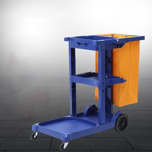 Reinigungswagen mit Rollen, Multifunktionaler Reinigungswagen, 3 Ebenen Putzwagen, Praktischer Hotelwagen, Reinigungswagen für Hotel, Wäscherei,Blau
