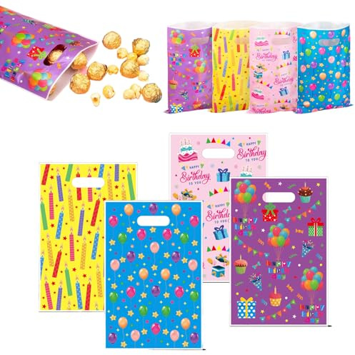 Geschenktüten Kindergeburtstag, 50 Stück Geburtstagstüten Mitgebsel Kinder, Tüten Kindergeburtstag Partytüten Geschenk Candy Tüten für Mädchen Jungen Kinder gastgeschenke (4 Stile)