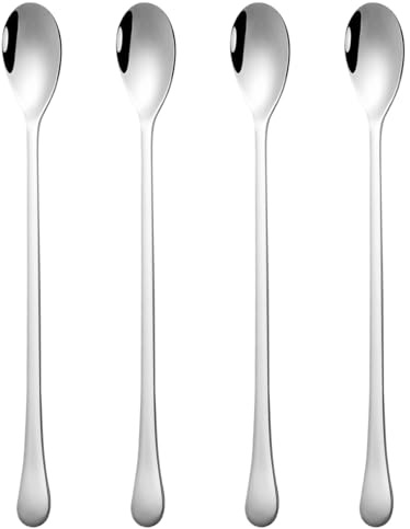 Long Spoon 4pcs 8-Zoll 304 Edelstahl-Eistee-Tee-Löffel Spiegel polieren long rührender Löffel leicht zu reinigende Eislöffel für Bar Home Party Gebrauch
