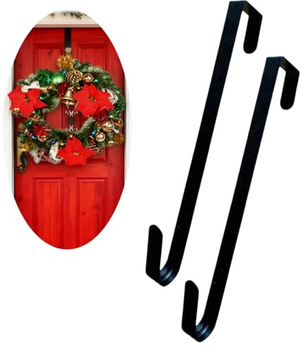 WHZHSTAR 2 Stück Türkranz Haken Türhaken Lang Türkranzhalter für Haustür Außen Türhaken zum Einhängen Metall Kleiderhaken Tür Weihnachtskranzaufhänger Wreath Hanger für Weihnachten Hochzeit Dekor