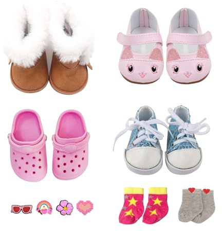 Set di accessori per bambole, scarpe e calze per bambole da 43 cm, 7 pezzi, rosa e marrone