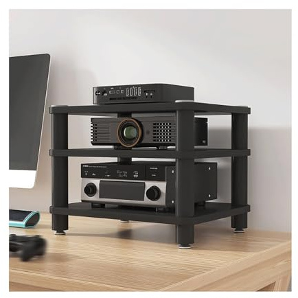 HTYUKFDG 2/3/4-stufiger AV-Medienständer, offener Desktop-Stereo-Komponentenschrank, HiFi-Rack aus Holz, Audioturm for DVD-Player, Spielekonsole, TV-Box(Svart,40x40x35cm)