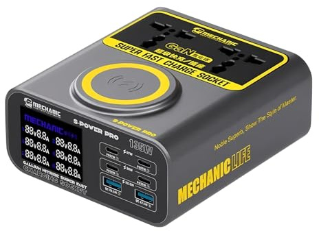 MECHANIC S-power Pro QC3.0 PD67W Tecnología de carga rápida con Pantalla Digital LCD Cargador Multi-Puerto para laptops, teléfonos, cámaras, tablets, etc.