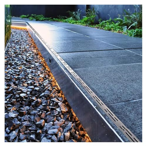 Canale di drenaggio in acciaio inox Kit di scarico per doccia Canale a U rettangolare Canale di drenaggio a trincea con piastra di copertura Grondaia esterna per giardino Cucina Balcone 1000