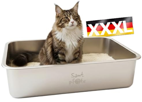 Samtpfote® Pure Grande Edelstahl Katzenklo 70×50×15 cm – Offene Katzentoilette XXL für große Katzen & Maine Coon, antibakteriell, geruchsneutral