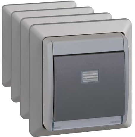 SIMON - Interruptor Conmutador Empotrable, Serie Simon 44 Aqua, 230V 10A, Interruptor Táctil de Pared, Apto para Exteriores, Fácil de Instalar, Incluye Caja, Tapa y Mecanismo, Color Gris