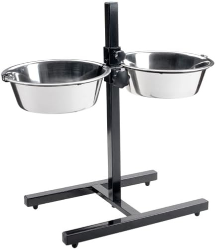 HUNTER Basic Hundebar | Mit Edelstahlnäpfen, höhenverstellbar, rutschfest, Farbe: Silber/Schwarz, Größe: 2 x 1,8 Liter