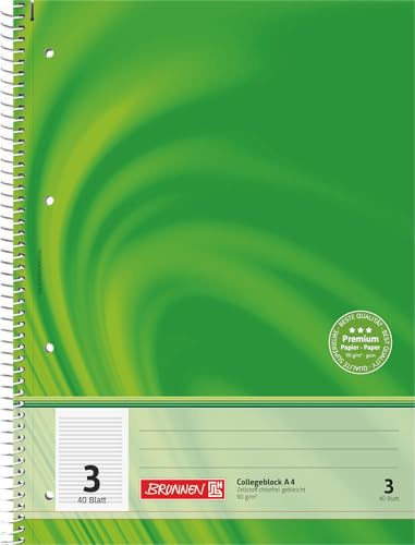 BRUNNEN Collegeblock Premium Vivendi | A4, Lineatur 3, 40 Blatt, grün