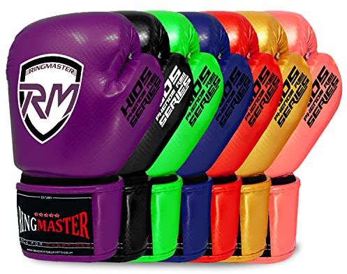 RingMaster Sports Kids Boxing Gloves Carbon Leather Training Sparring Punch Bag Mitt