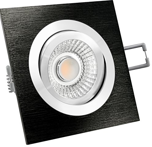 LED Decken Einbauleuchte Strahler inkl. 6W LED Modul RA 90 eckig schwenkbar flach schwarz gebürstet dimmbar LED Deckenleuchte Spot Einbauleuchte Deckenstrahler für 230V ohne Trafo warmweiß 2700K