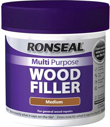 Ronseal Multi Purpose Wood Filler - Medium - 465g | Flexible repair compound for interior and exterior timber substrates, providing shrink-resistant defect remediation.