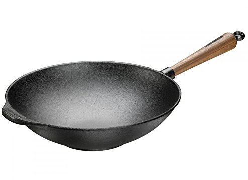 Skeppshult Poêle Manche en Bois de NOYER Poêle/Poêle/Grill Poêle/Wok fonte + prymo Chiffon microfibre, Wok, 32 cm