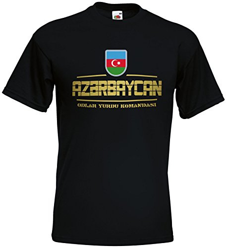 Aserbaidschan T-Shirt Azerbaycan Fanshirt Nation EM WM Trikot Schwarz L