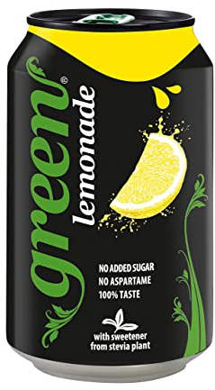 Green Lemonade - Low Calorie Soft Drinks - Sparkling Lemon Flavour with 7% Natural Juice - No Added Sugar, Sweetened with Stevia, No Aspartame - Alternative Fizzy Drink - Bulk Pack 24 Cans x 330ml