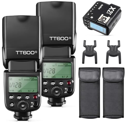 Godox 2-Pack TT600 Flash con X2T-N HSS 2.4G Inalámbrico Maestro/Slaver Flash Speedlite & Receptor X2T-N Kit de Transmisor de Disparo Remoto Compatible con el Sistema X Integrado para Cámaras Nikon