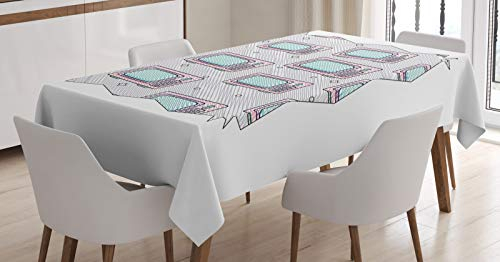 ABAKUHAUS Sommer Tischdecke, Apfelbaum-Frucht-Blätter Kunst, Wasserfest Klarer Druck Für innen Außen Bereich kein Verblassen Personalisiert, 140x200cm, Türkis und Multicolor