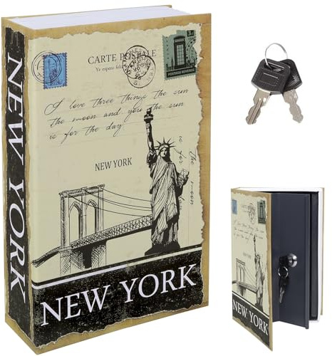 Diversion Book Safe with Key Lock, Parrency Hidden Safe Box of Classical Design, Medium, Newyork, 9 1/2 x 6 x 1 1/3, SBH-M017