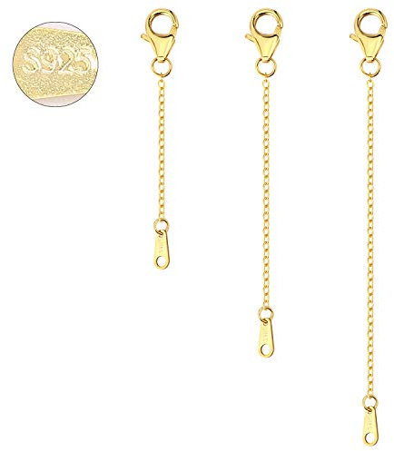 ALEXCRAFT 3 PCS 925 Sterling Silver Necklace Extender 14K Gold Plated Chain Extenders Bracelet Extension for Jewellery Making 2 3 4 Inch