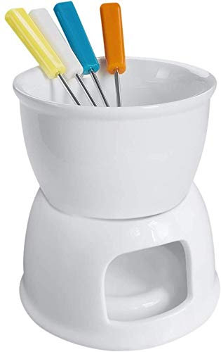 zaizai Fondue De Chocolate De Cerámica con 1 Tenedor para Queso De Chocolate - Blanco, 11,5 X 12 Cm