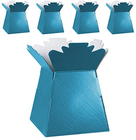 Lot de 5 boîtes pour bouquet de fleurs, emballage cadeau, vase - Support pour fleurs, bouquets, plantes, bonbons - Décoration pour mariage, anniversaire, arrangement floral - Bleu sarcelle