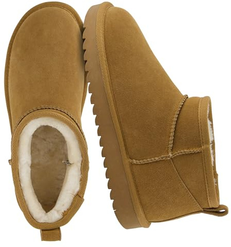 CUSHIONAIRE Hip 2 Genuine Suede Ankle Boots for Women, Cozy Faux Shearling Lining Pull On Winter Womens Boots, CHESTNUT 6.5