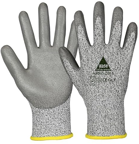 Hase Schnittfester Montagehandschuh Medio Cut, aus Glasfaser-Hybridgarn Polyurethan Beschichtung an Handinnenflächen und Fingerkuppen, SChütz vor Mechanischen gefahren (10, 8)