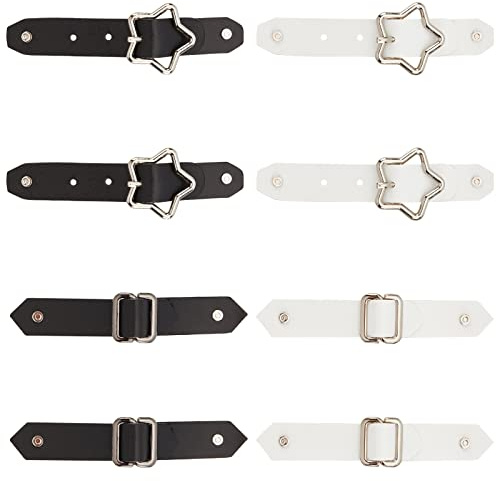 FINGERINSPIRE 8 Sets 2 Stile Leder zum Annähen Knebelverschlüsse Schwarz und Weiß Druckknopf zum Annähen Dufflecoat-Schnalle Rechteck und Stern Metall-Lederverschluss Verschlüsse für Frackjacke