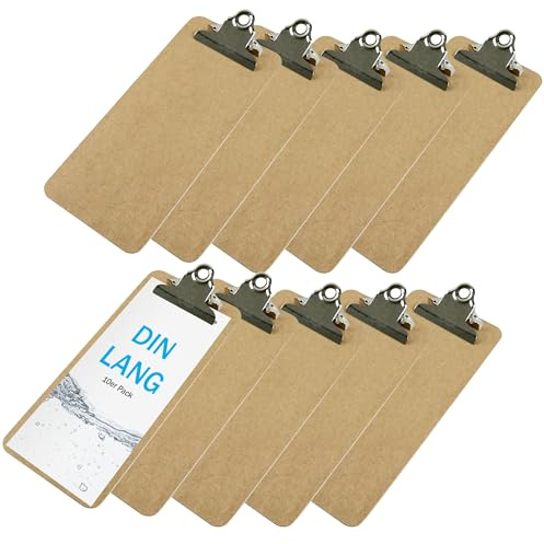 SPRINTIS Clipboard DIN-Lang holz, braun, 10 Stück, Klemmbrett Classicmit großer Retroklammer, Schreibbrett für Büro, Schule, Gastronomieund Events