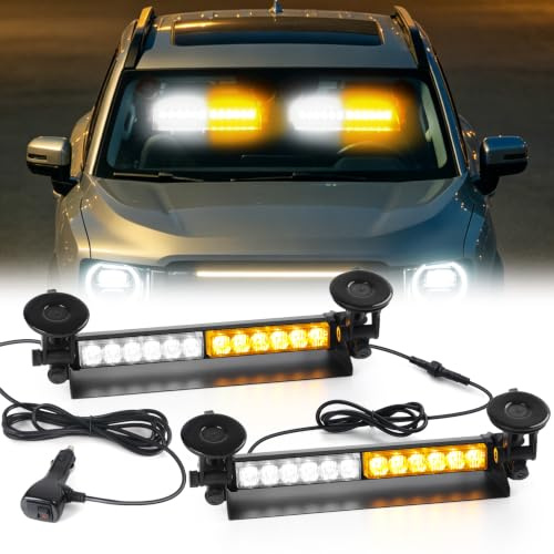 ROUTEKING 16 Zoll LED-Notwarnlicht Frontblitzer Warnleuchte 12V/24V | 24 LEDs 12 Blinkmodi, 4 Saugnäpfe (Orange/Weiß) Stroboskop Lichtleiste Bernstein Blinklicht Warnleuchte für Auto, LKW, Truck