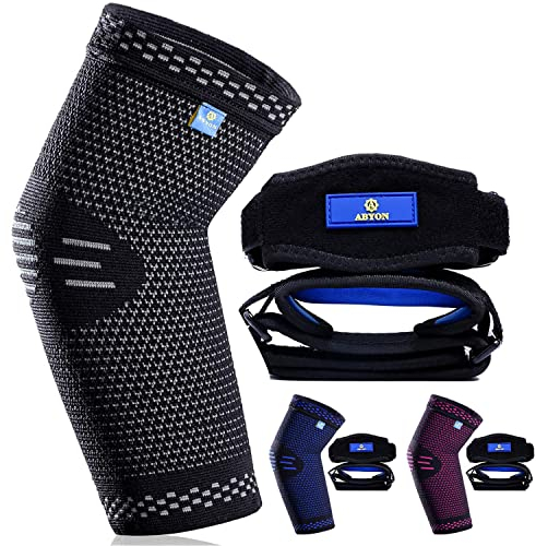 ABYON Ellenbogenbandage 3 Stücke, Kompression Ellenbogen Bandage mit Tennisarm Bandage für Herren Damen Tennis, Golf, Arthritis, Sehnenentzündung, Gelenkschmerzen, Schwarz, L