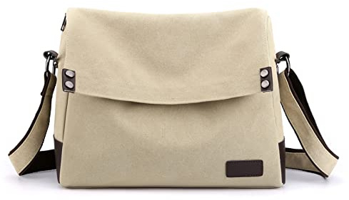 CORIOS Herren Umhängetaschen Canvas Schultertasche Laptoptasche für 13.3 Zoll Notebook Lehrertasche Groß Kuriertasche Schulterhandtasche für Schule Freizeit Reise Business Khaki