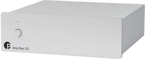 Pro-Ject Amp Box S3, Micro audiophile stereo power amplifier with 2 x 50 W peak power, Trigger jack, Stereo RCA input sockets, Silver