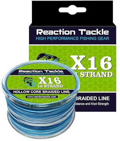 Reaction Tackle Geflochtene Angelschnur, hohler Kern, 16 Stränge, Blau Camo – 59 kg/600 m
