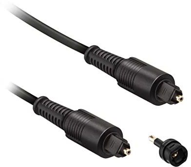 EKON Cavo toslink, cavo in fibra ottica, maschio maschio, adattatore Toslink 3.5mm incluso, 1.8 metri, per home theater, dolby digital, DVD, TV, Smart TV, MacBook