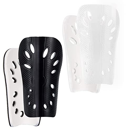Youth Soccer Shin Guards for Kids Shin Pads Child Calf Protective Gear Protective Soccer Equipment for Boys Girls Toddler Teenagers 3-15 Years Old (Black + White,M 4'43-5'7 Tall)