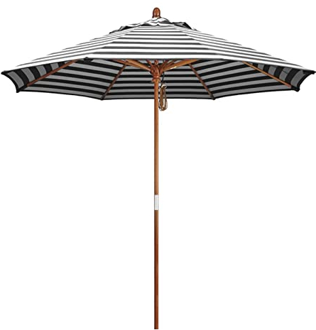 Sonnenschirm 270 cm, Marktschirm Holz Gartenschirm, Schwarz Weiß Streifen Sonnenschirm für Balkon & Terrasse, 8 Rippen, UV Schutz Wasserfest Sonnenschutz
