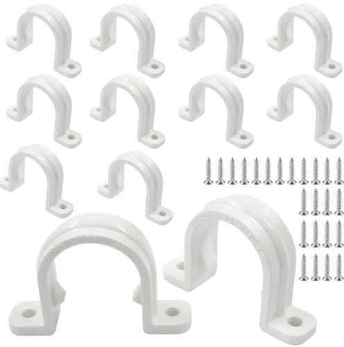 Unlorspy Lot de 12 sangles de tuyau en PVC de 25 mm de diamètre intérieur, colliers de serrage blancs avec 2 trous, sangle de conduit en plastique avec vis pour tuyaux et câbles en PVC