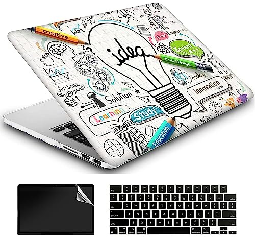 AMCJJ Hülle Kompatibel mit MacBook Air 13,6 Zoll M5 M4 M3 M2 (2026-2022) A3449 A3240 A3113 A2681,Plastique Coque Rigide Case + EU Protection Clavier + Protecteur d'écran,Ampoules Créatives