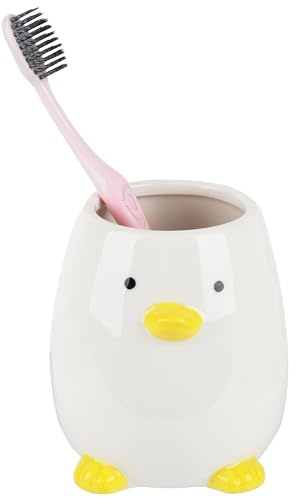 Ceramic Toothbrush Holder, Cute Animal Makeup Brush, Toothpaste Storage Rack, Suitable for Bathroom Countertops, Mug, (White)