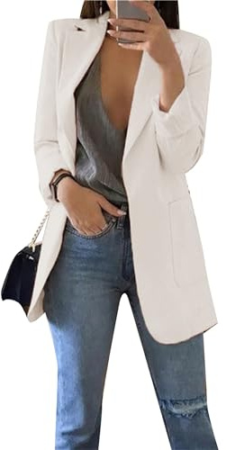 PUDANA Blazer da Lavoro Donna Tinta Unita Sciolto Taglie Forti Giacca da Abito A Manica Lunga Blazer Elegante A Cappella Bianco XL